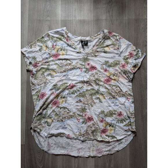 Cynthia Rowley Womens Tropical Print V-Neck Short Sleeve Top Size XL - Picture 3 of 6